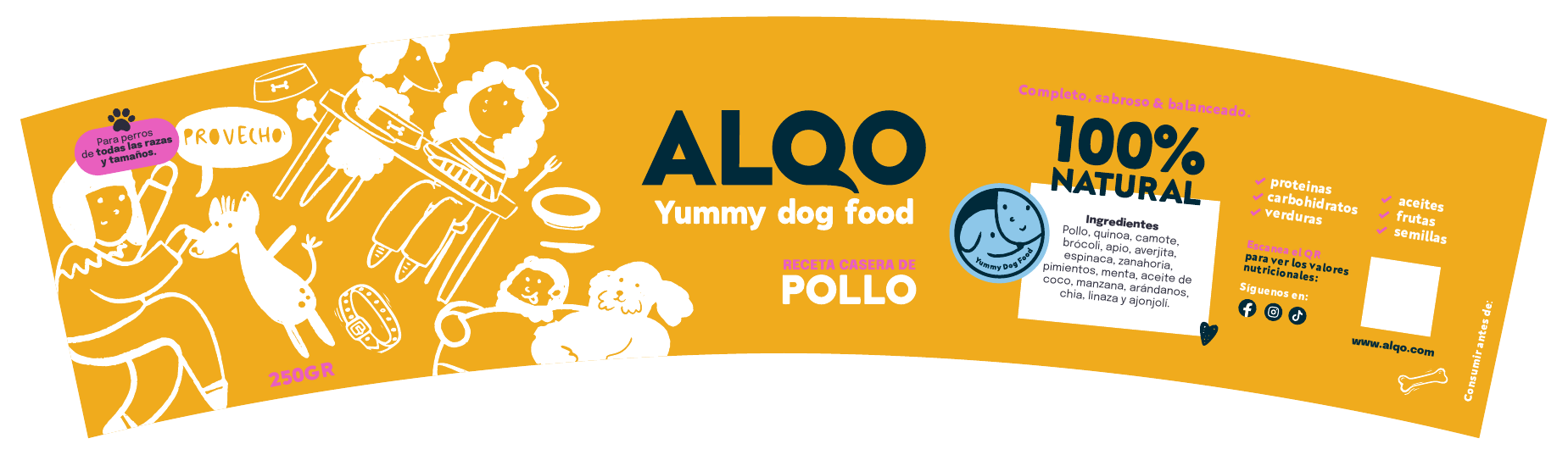 Étiquette Alqo recette Poulet 100% naturelle pour chiens
